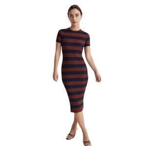 Madewell Striped Navy and Rust Midi Dress